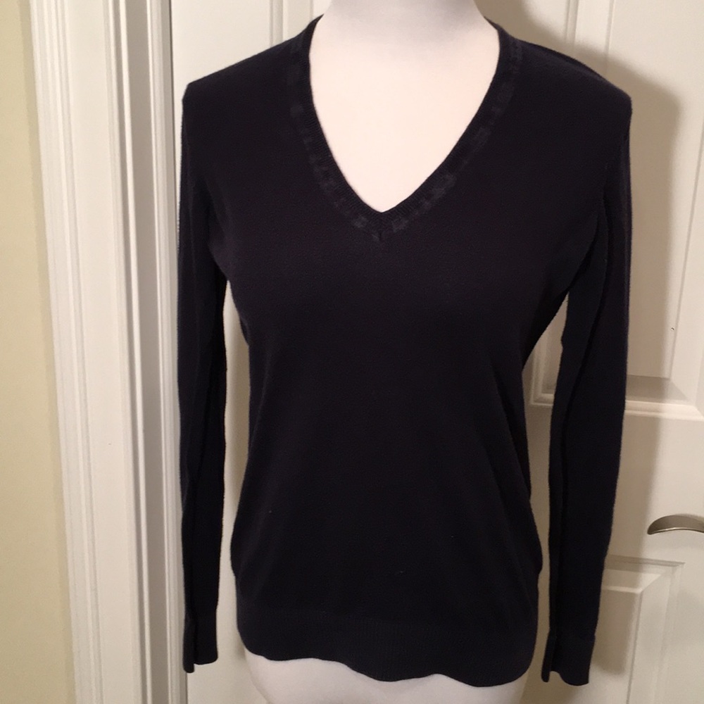 J. Crew Navy Long Sleeved Cotton V-Neck Sweater